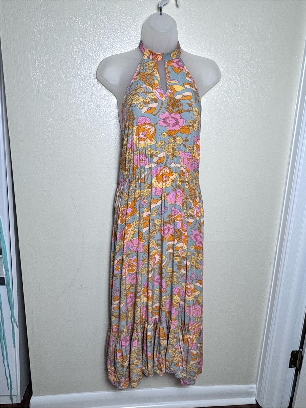 Halter Floral Maxi Dress in Pink, Mustard & Gray - Picture 2 of 10